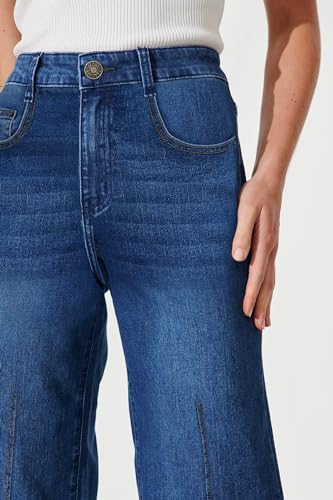 Yewfirm Wide Leg Jeans Woman Stretch Bell Bottom Jeans Women Flared Pants Dark Blue Size 16 — view 5