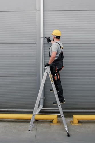 DRABEST 3-in-1 Alu-Leiter – Stehleiter, Anlegeleiter & Gerüst – 2x6 Sprossen – Arbeitshöhe bis 2,97 m – Plattform 46x161x14 cm – Belastbar bis 150 kg