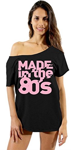 Awkwardstyles Made in The 80's Pink Logo Off Shoulder Tops T-Shirt + Bookmark S Black