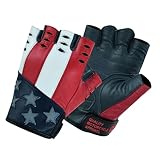 Daniel Smart Goatskin Leather Motorcycle Gloves for Men Fingerless Biker Gloves with American Flag and Reflective Star Design