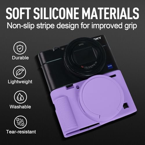 Image of Easy Hood Case for Sony DSC-RX100 IV V VI VII DSLR Camera, Silicone Camera Case Lightweight Soft Carrying Cover with Removable Lens Cover (Purple)
