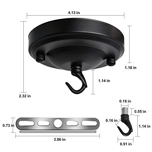Light Canopy Kit, GARDTECH Ceiling Plate Hook Light Cover Chandelier Pendant Hanger Stable Canopy Kit Plant Hanger Light Fixture Retro Black Ceiling Pendant Lights Accessory, 22 LBS Load 4.13 Inches