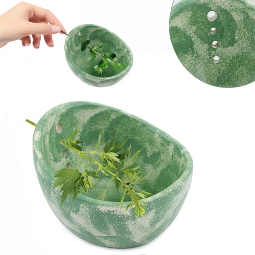 Handmade Ceramic Herb Stripper Bowl Pottery Herb Stripping Bowl Peeling Cup with Different Hole Sizes for Separating Leaves and Stems (Green)
