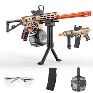 Gel Toy Gun Blaster Sniper Automatic, Electric High Speed Splatter Ball Toy Rifle and Goggles, Shooting Games, Yellow