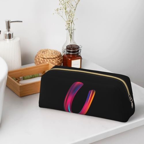 Image of Cute Initial Pencil Case for Kids Simple Leather Pencil Pouch for Boys Girls Letter Design Pencil Box Pen Bag Pencil Pouch Office Stationery Organizer, Rainbow Letter U