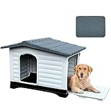 YITAHOME 43.7'' 2-Door Large Dog House with Elevated Base & Cushion, Plastic Pet House for Small, Medium, and Large Dogs, Easy Assembly, Waterproof for Indoor/Outdoor Use (43.7''L x 33''W x 31.6''H)