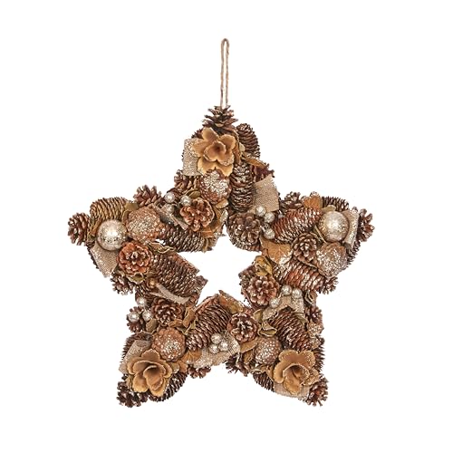 Smart Garden Gold Festive Star Christmas Wreath - Floral, Bauble and Pinecones - 35cm - Indoor and Outdoor Use - Christmas Decoration, Perfect for Front Doors and Home