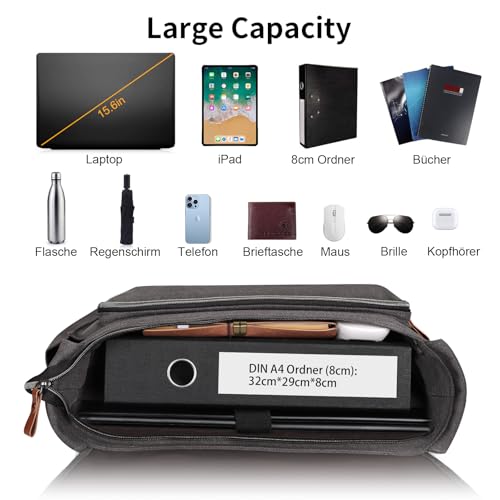 ESTARER Umhängetasche/Laptoptasche 15.6 Zoll für Arbeit/Uni aus Canvas Grau