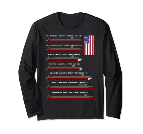 アメリカの原子力潜水艦リスト図愛国的な旗 長袖Tシャツ