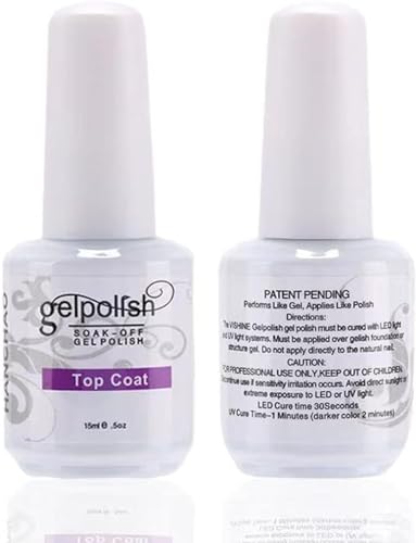 Gel Top Coat - 15ml Large Capacity No Wipe Top Coat Clear Gel Nail Polish Soak Off U V LED Gel