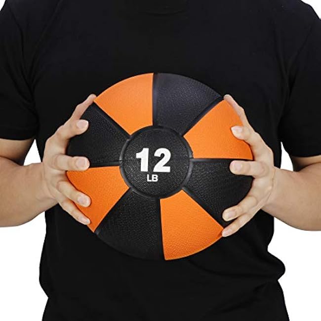 12lb Slam Medicine Ball Weighted Fitness Workout Ball with Rubber Shell Textured Grip for Core Strength, Exercise, Cardio, Balance and Flexibility Improves