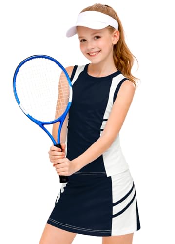 Image of AOBUTE Girls Tennis Golf Outfit Tank Top and Skirt with Shorts Set 4-12 Years