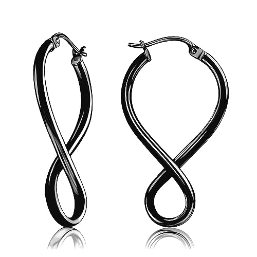 Hoops & Loops 925 Sterling Silver Infinity Eternity Figure Eight 8 Polished Twisted Endless or Click-Top Hoop Earrings for Women