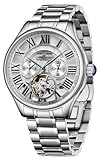 LOUIE JUELEN Men's Luxury Automatic Watches with Self-Winding Movement 42mm Analog Mechanical Watch Date-Day Display Waterproof Dress Wristwatch for Men, White Dial Stainless Steel Band, No Battery Needed