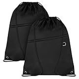 DiULi Bolsa de Deporte con Cordón, Lote de 2 Mochilas de Cuerda, Bolsa de Cuerdas Deportiva Gimnasio, Mochila de Cordón Multiusos, Ligero, con Bolsillo Cremallera y Conector para Auriculares (Negro)