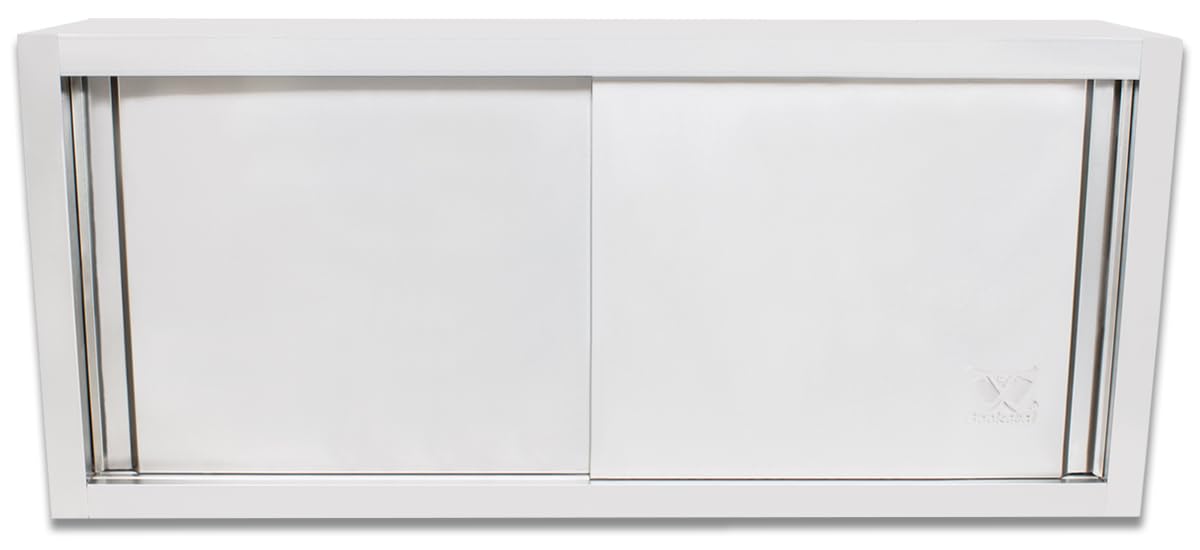 Beeketal 'BWS160' Gastro Küchen Wandhängeschrank aus Edelstahl mit auf Rollen gelagerte Schiebetüren, Hängeschrank mit fest verbautem Einlegeboden - Außenabmessungen (L/B/H): ca. 1600 x 400 x 645 mm