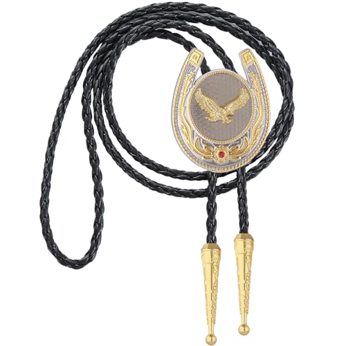 Image of HUABOLA CALYN Bolo Tie for Men- Western Cowboy Native American Golden Horse Bolo Tie