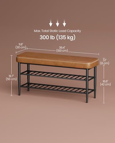 Image of VASAGLE Shoe Bench, Synthetic Leather with Stitching, Loads 300 lb