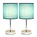 Simple Designs LT2007-BLU-2PK Chrome Mini Basic Table Lamp with Fabric Shade 2 Pack Set, Blue Turquoise