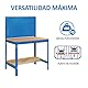 SimonRack Werkbank 400 kg Belastbarkeit, 144,5x91x61 cm, Große Arbeitsfläche Arbeitsfläche, Arbeitstisch, Holz-Arbeitsplatte, Blau/Holz - BT2