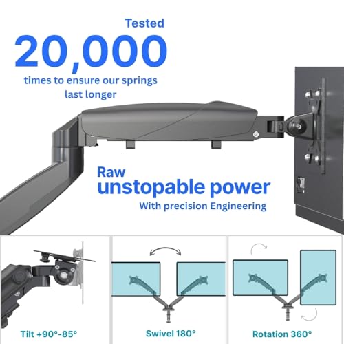 Image of UNIQ MOUNTS Premium 15''-27'' Dual Monitor Arm, 180 Swivel, 360 Rotation, +90-85 Tilt, VESA 75x75 /100x100, 9kg Weight Capacity Per Arm, 2 USB Port
