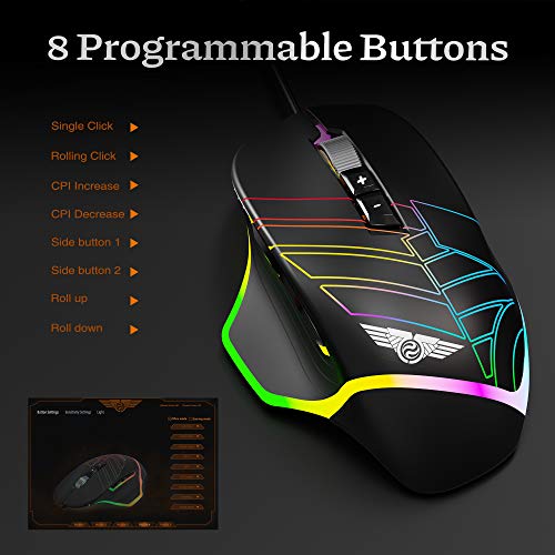 Newmen Gx7 Rgb Backlit Wired Black Gaming Mouse, 8 Programmable Buttons Adjustable 5 Dpi Up To 6200 Mice,Optical Sensor With Ergonomic Lightweight Design For Pc Computer Gamer #TOP2