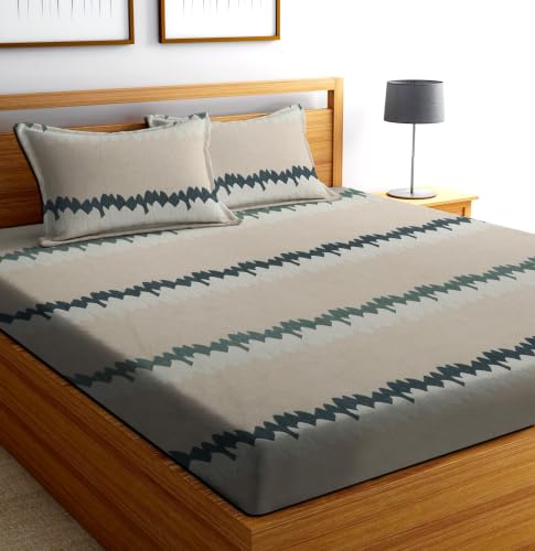 Image of DECORUM Cotton Feel Glace Cotton Fitted Bedsheet King Size (72 inchx78 inch)| All Around Elastic| 2 Pillow Covers (17 inchx27 inch)| Fits Up to 8 inch Mattress| 220 TC|Soft, Wrinkle-Free |Perfect for Home Decor & Gifting
