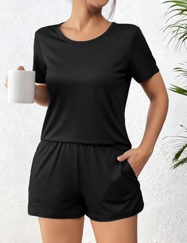 Image of Ekouaer Women's Pajama Sets Short Sleeve Pjs 2 Piece Top and Shorts Sleepwear Comfy Soft Lounge Sets with Pockets