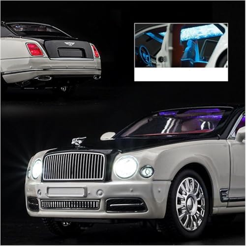 Image of Bentley MULSANNE 1:24 Diecast Scale Model Metal Pull Back Toy car for Kids with Openable Doors & Light, Music Toy Vehicle for Kids (Black+White)