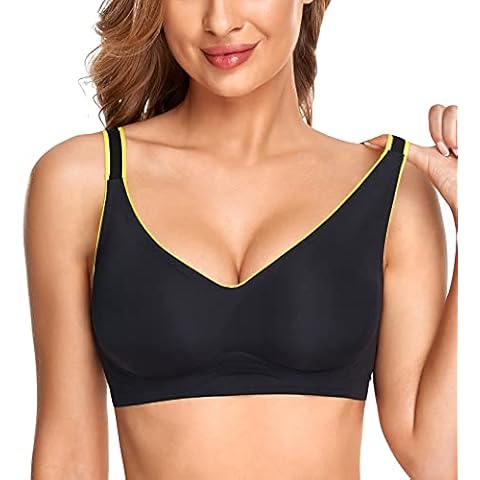 JOATEAY Wireless Bras for Women V-Neck Comfort Seamless Padded Sleep Yoga Sport Everyday Bra - black - XL Cover