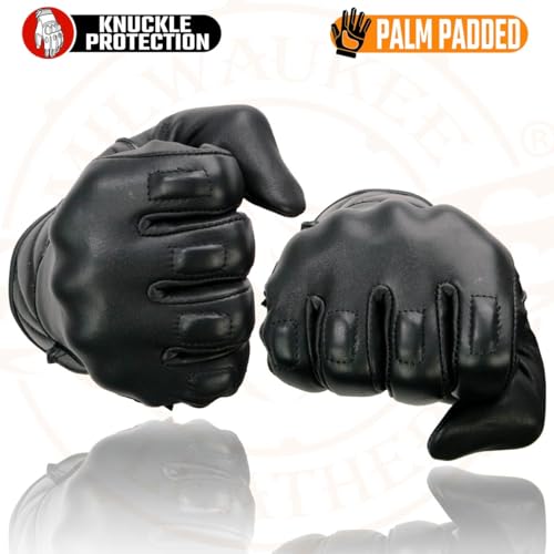 Image of Milwaukee Leather MG7521 Men's Black Leather Gel Padded Palm Motorcycle Hand Gloves W /Rubberized Protective Knuckle