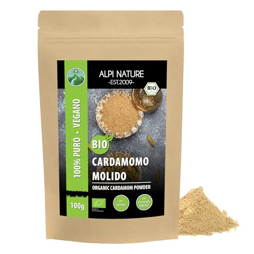 Cardamomo orgánico molido (100g), polvo de cardamomo cultivado orgánicamente, sin gluten, sin lactosa, probado en laboratorio, por supuesto sin aditivos, cardamomo especia vegano en polvo