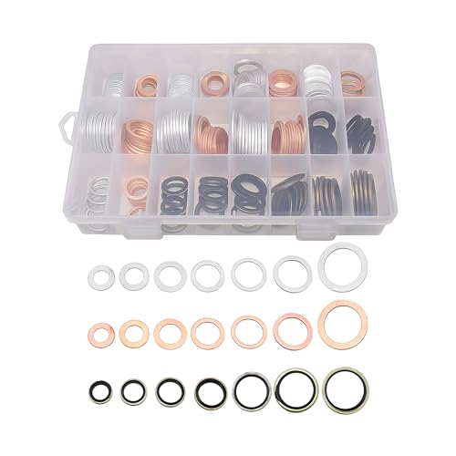 Image of Mandark Car Oil Drain Plug Crush Washer Assortment, 190PCS 10mm 12mm 14mm 16mm 18mm Auto Engine Fuel Pan Sealing Gasket Kit, Vehicle Oil Plug Seal Replacement Set Accessories, Universal Fit