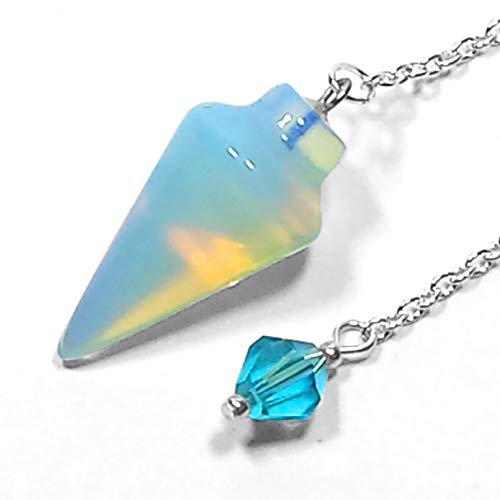 Resonant Energies 1.1 Inch Opalite Crystal Pendulum, Smooth Cone with a Crystal Finger Grip, Dowsing Divining Healing Gemstone