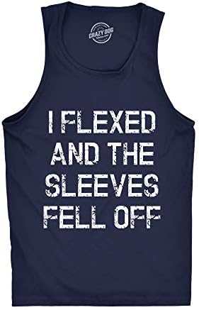 Mens I Flexed and The Sleeves Fell Off Tank Top Funny Sleeveless Gym Workout Shirt Crazy Dog Novelty Mens Tank Tops for Exercise Soft Comfortable Funny Graphic Tank Navy L