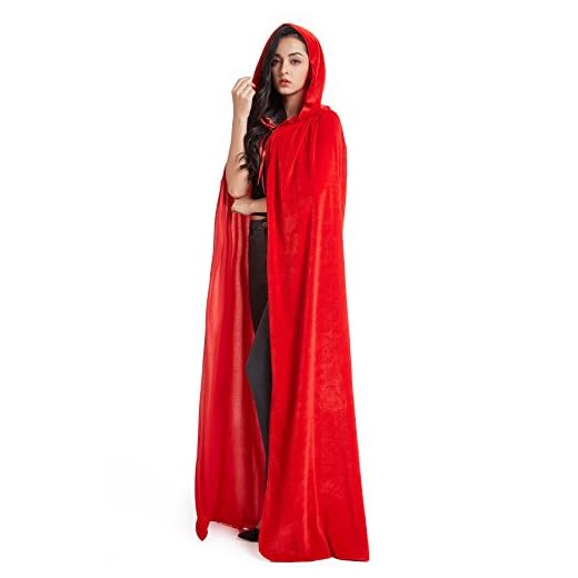 Crizcape Unisex Halloween Costume Cape Hooded Velvet Cloak for Men and Womens Red