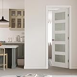 CRUTOP 28' x 80' Prehung Door 5-Lite Tempered Frosted Glass Slab Doors with Jamb Kit, Solid Core MDF Interior Door for Bathroom Pantry Laundry, Easy Assemble - Right Handed