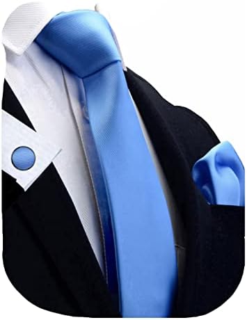 GUSLESON 3.15"（8cm） Solid Color Necktie and Pocket Square Cufflinks Sets For Men + Gift Box