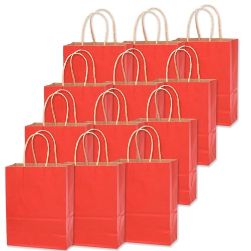 Gcardist Medianas 16 bolsas con asas 27 x 21 x 11 cm, bolsas de regalo de color rojo para personas mayores, multiuso (tamaño mediano, 7,6 x 4,75 x 10,5 pulgadas)