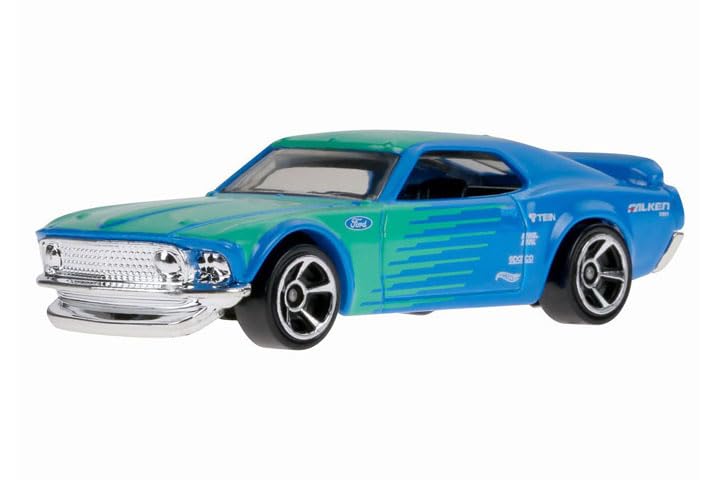 Hot Wheels 1969 Ford Mustang Boss 302 Blue/Green FALKEN Diecast Car, Approx. 3.0 inches, Kids, Children - Image 2