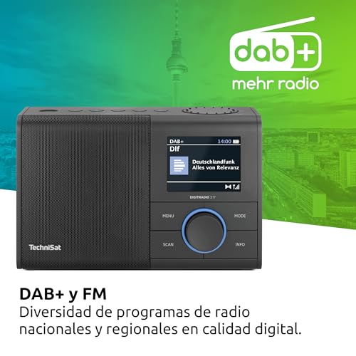 TechniSat DIGITRADIO 217 – Radio Digital Dab+ Compacto y portátil (FM, Pantalla a Color, Bluetooth, presintonías, Funciona con Red o Pilas, Doble Alarma, Memoria de Favoritos) Negro - imagen 2