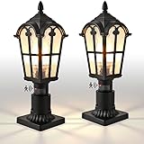 Outdoor Post Light Fixture, Set of 2 Dusk to Dawn Motion Senior Exterior Post Lamp IP65 Waterproof Pole Lantern Lighting Fixtures, Sand Textured Black with Water Ripple Glass,Not Included Base