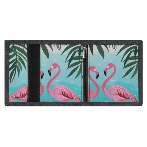 Palm Leaf And Flamingos Couple Print Trifold Wallet with ID Window & Key Ring | Slim Front Pocket Wallet with 8 Card Holder4