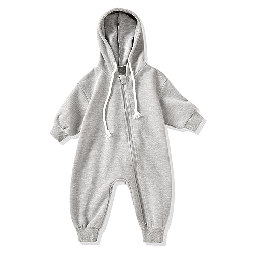 Image of Unutiylo Unisex Baby Boys Girls Long Sleeve Infant Baby Zipper Hooded Jumpsuits Romper Loose Outfit Clothes