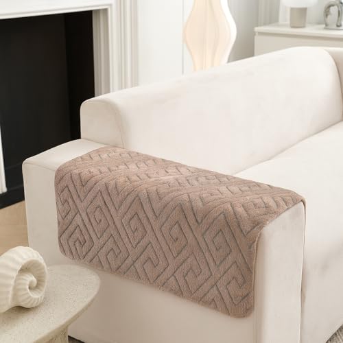 Image of HOMETHREADS Innovative Premium Velvet Sofa Cover Mat with PVC Backing for Non-Slip Comfort | (Brown Vrsh, 2Pc Armrest Mat | 70x50cm)