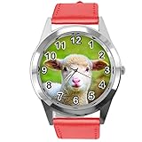 Mecanismo de cuarzo fiable TAPORT® reloj redondo de cuero rojo del cuarzo para los fans de las ovejas