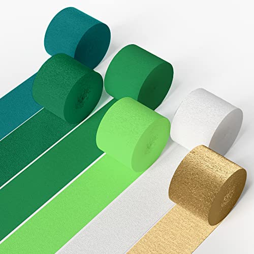 House Of Party Green Goddess Crepe Paper Streamers 6 Crepe Paper Rolls 492Ft (1.8 Inch X 82 Ft/Roll) - Pack Of 1 White, 1 Gold, 4 Shades Of Green Streamers For Birthday Decorations #TOP10