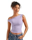 SUUKSESS Women Off Shoulder Tops Sleeveless Shirts Y2K Trendy Going Out Crop Tank Top (Light Purple,S)