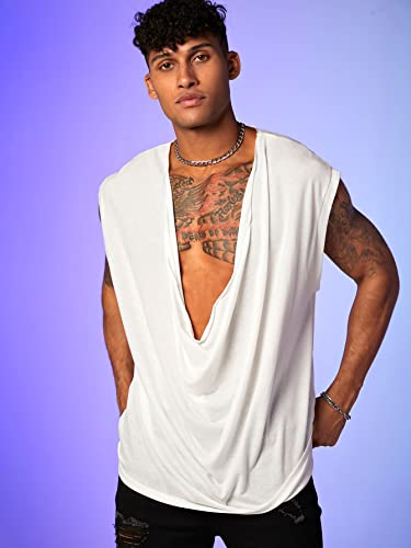 WDIRARA Men's Cowl Neck Draped Cap Sleeve Tank Top Summer Casual T Shirt Tops3