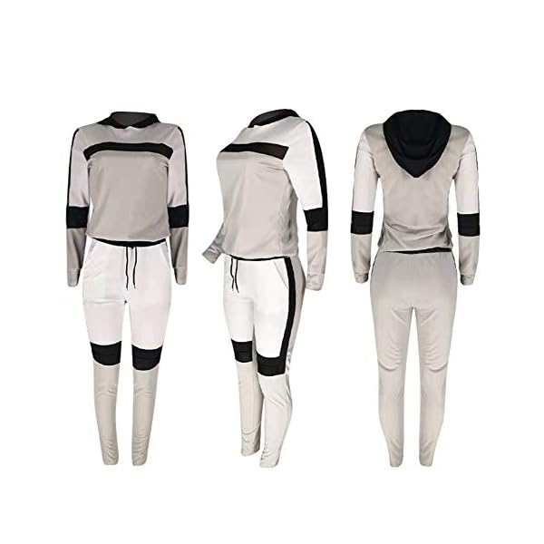 Women-2-Piece-Outfit-Long-Sleeve-Color-Block-Mesh-Hoodie-Sweatshirt-Skinny-Long-Pants-Tracksuits-Set Annystore 2 PC Tracksuit For Women Long Sleeve Hooded Sweatshirts + Long Pants Sportswear Outfit Sweatsuit Set Grey S